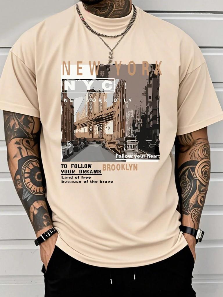 Mens Casual Cotton Streetwear Street View of Brooklyn New York High Quality ClothingTrendyTShirt 100Cotton T Shirt