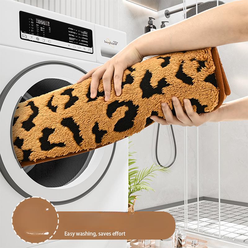 Leopard Print Sponge Bathroom Cashmere Thickening Mat Bath Non-slip Carpets In Wash Basin Bathtub Floor Rug Shower Room Doormat Memory Foam 3D Pad