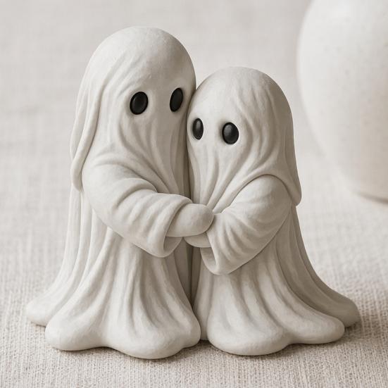 Halloween Hugging Ghost Statue, Resin Ghost Table Ornament, Cute Healing Ghost Statue Desktop Decoration, Healing Ghost Sculpture Art Piece for Home