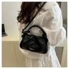 Chic Minimalist Pleated Faux Leather Shoulder Bag, Women's Small Crossbody Handbag with Magnetic Snap Closure, Trendy Daily Commute Tote