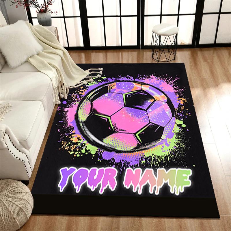 1PC Custom Name Soccer Ball Graffiti Style Theme Floor Mat Ideal for Living Room, Game Rooms, Office, Bedroom,Floor Mat Playful Design