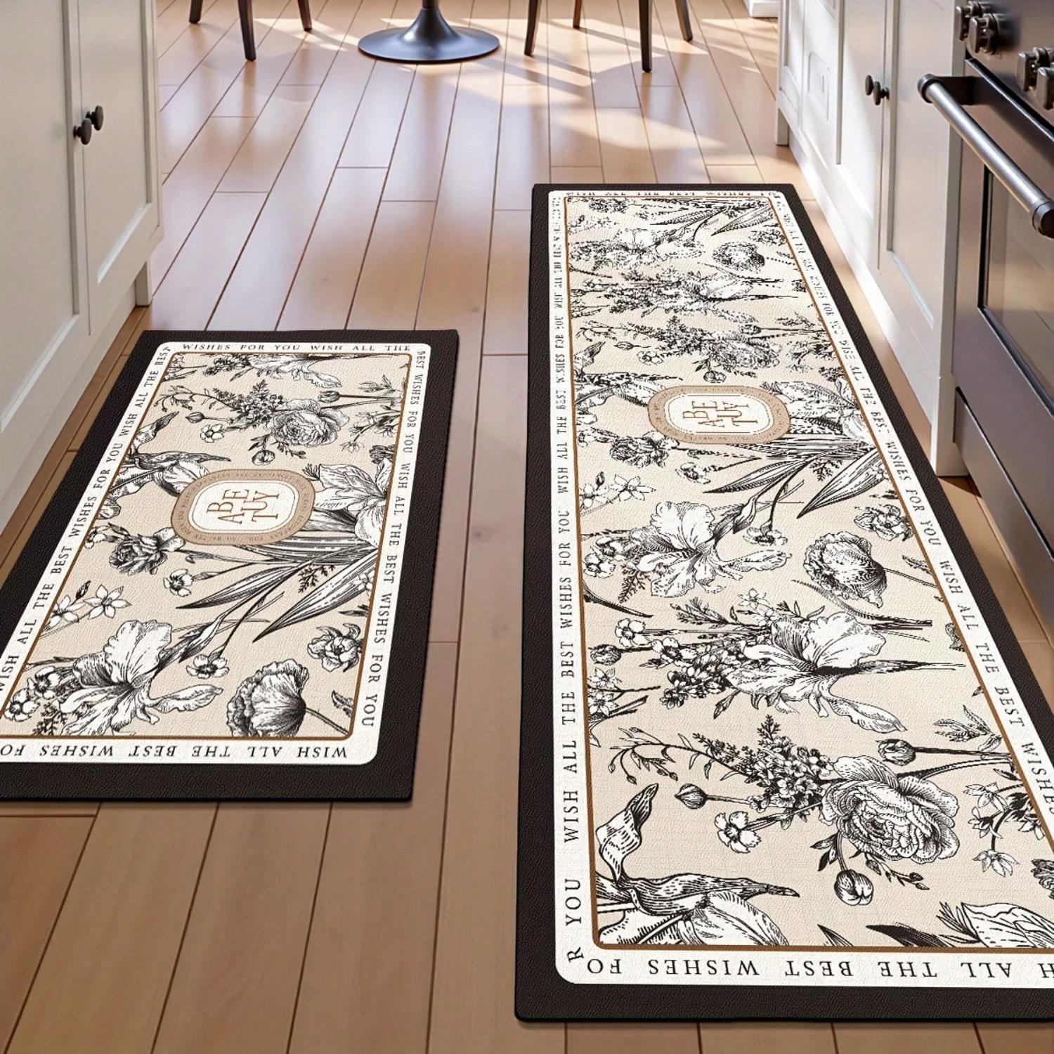 

Floral Kitchen Carpet Mat Rug - Sunflower Butterfly & Vintage Line Art Design for Dining Room Home Decoration Floor Mat Bedroom 40X60CM