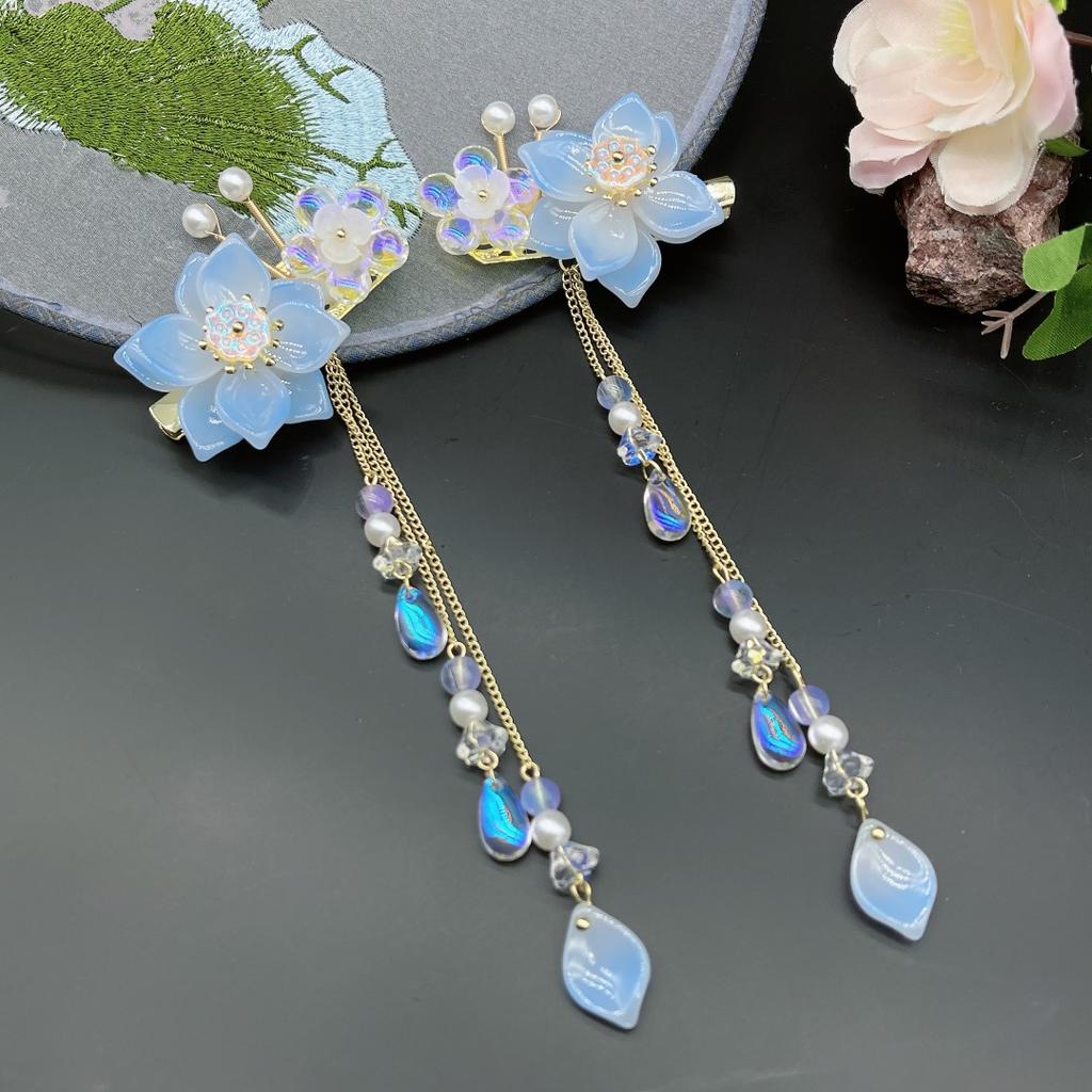 Vintage Chinese Style Hair Clip Handmade Tassel Flower Hair Clip For Women Girls Elegant Hanfu Metal Jewelry Hair Accessories