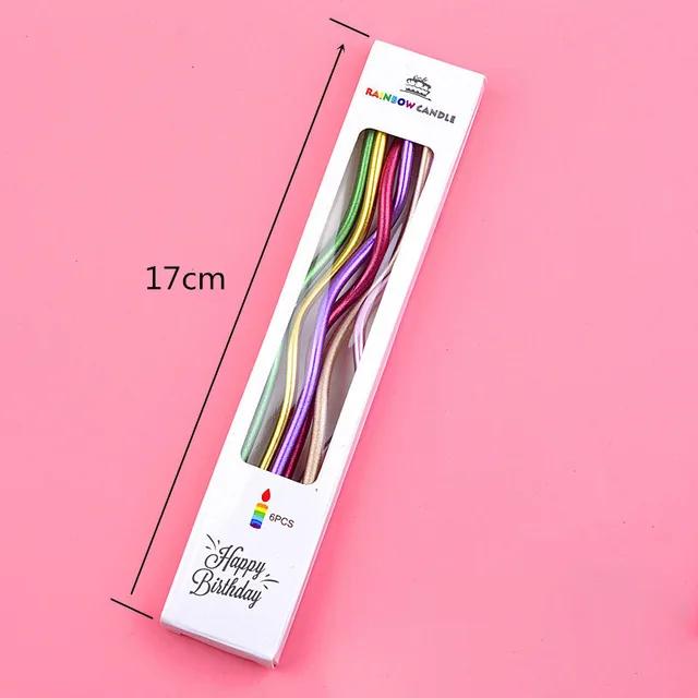 6Pcs Curve Wedding Birthday Candle Party Cake Decoration Pencil Golden Paraffin Supplies DIY Bake Boy Girl Home Tools