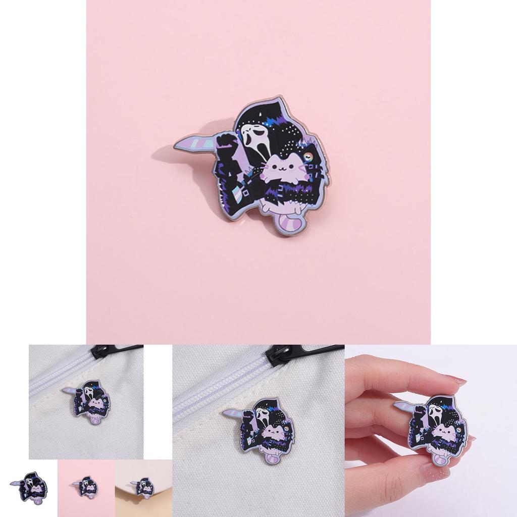 Unique Metal Pin Cute Cartoon Ghost Cat Brooch Festive Pumpkin Skull Style For All