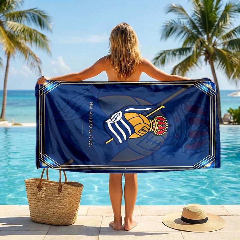 Real Sociedad FC Print Quick Dry Beach Towel Microfiber Absorbent Portable Travel Swimming Towel