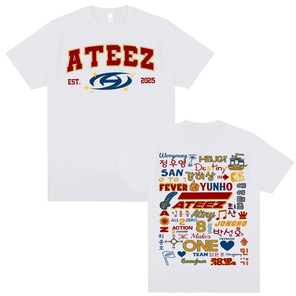 Kpop Ateez 2025 World Tour in Your Fantasy Merch T Shirts Unisex Women Korean Fashion Retro High Street Tshirt 100 Cotton T Shirt