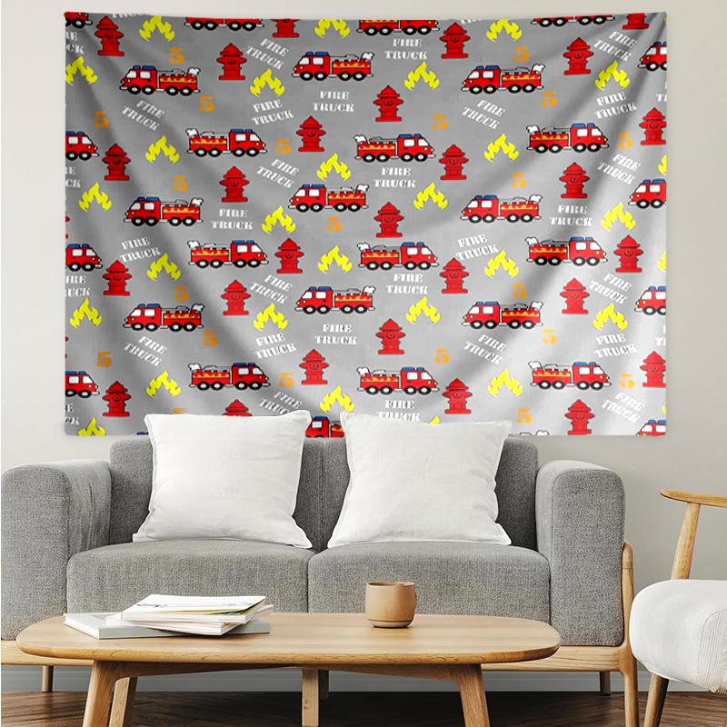 fire-truck Print Tapestry, Backdrop, Easy Setup, Ideal for Bedroom, Office & Living Room, with Aesthetic Wall Hanging Decor.