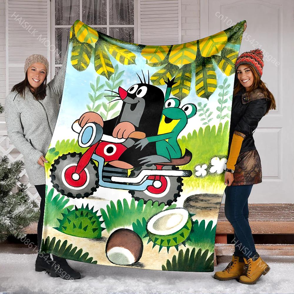 Classic Cartoon Little Mole Print Blanket Warm Soft and Comfortable Home Travel Blanket Sofa Bedding Camping RV Blanket for Gift