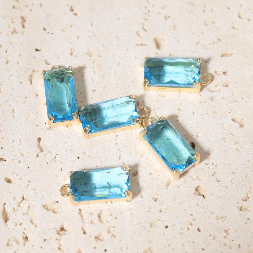 Rectangle Light Purple Synthetic Crystal Copper Charms, Golden Plated DIY Pendants for Earring Necklace Craft Making