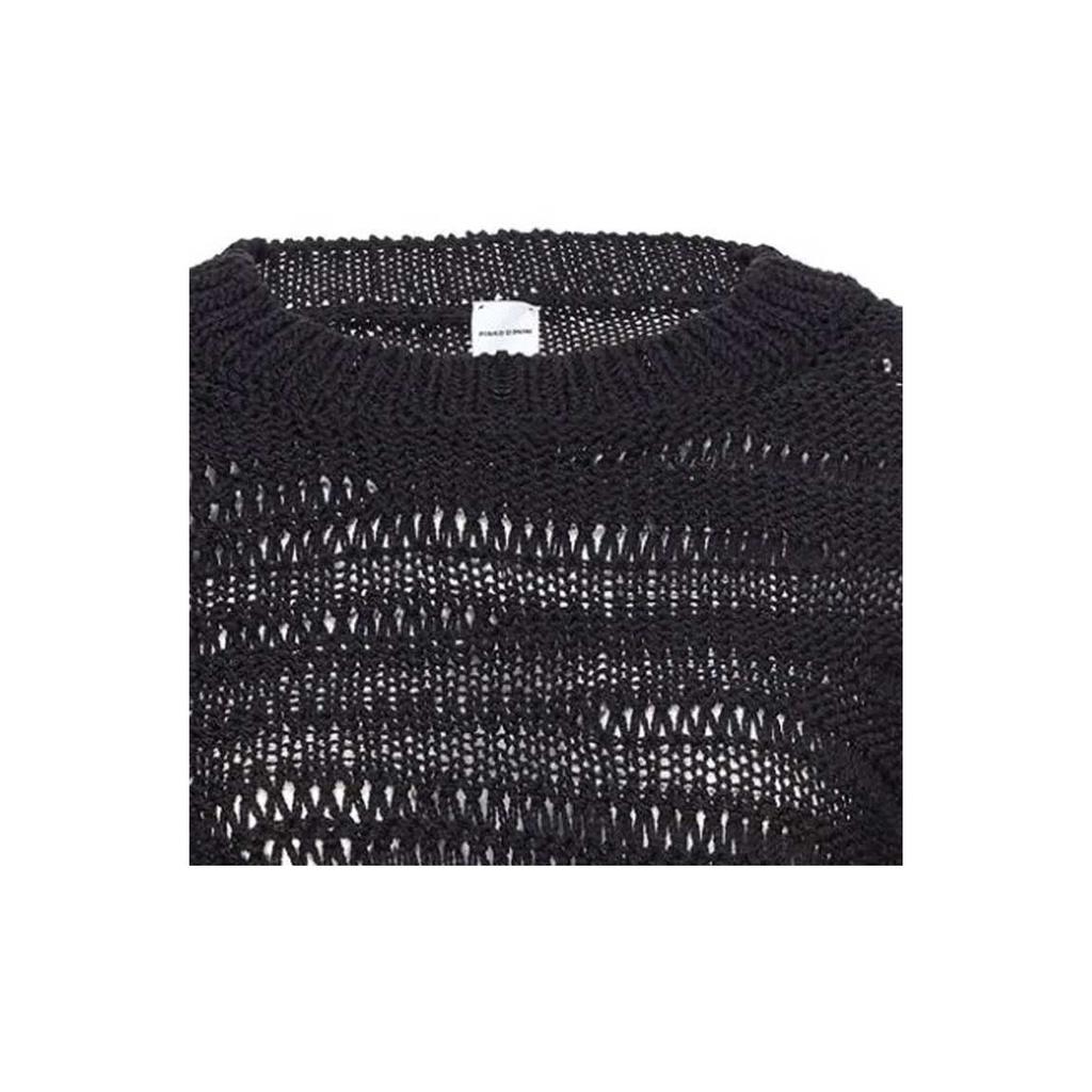 PINKO Loose Fit Hollow Short Sleeve Knit Top Women tops Black 103148A1PG-Z99