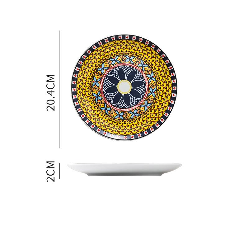 Bohemian Plate Western Ceramic Dish Moroccan North European Creative Steak Plate Flat Cake Dessert Dinnerware Home Decoration