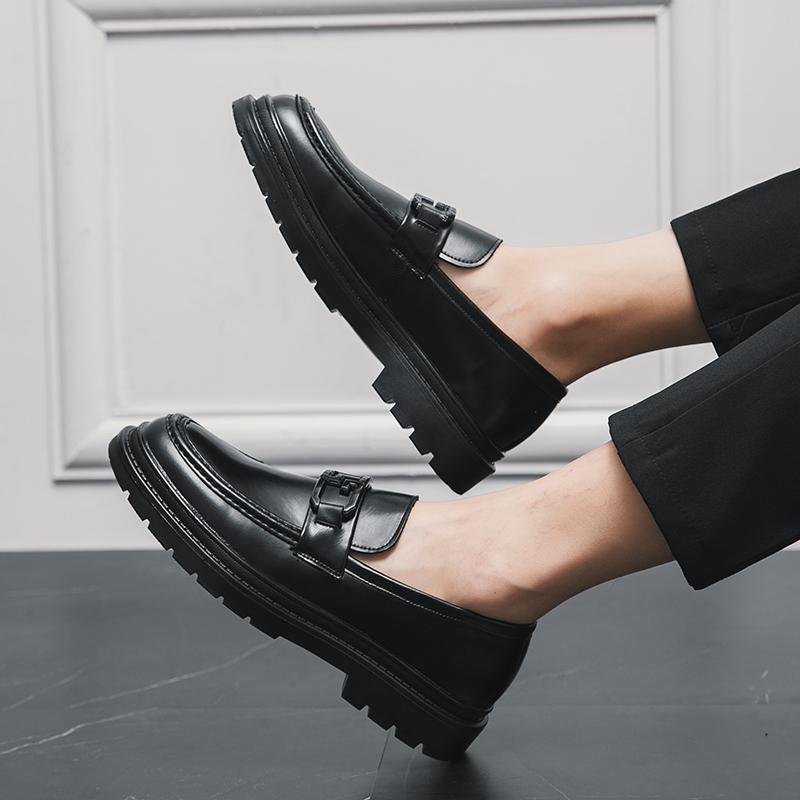Fashion Leisure Business Men's Leather Shoes Loafers Black Comfort  Leather Gentleman Fashion Trend Shoes Men Thick Soled Shoes
