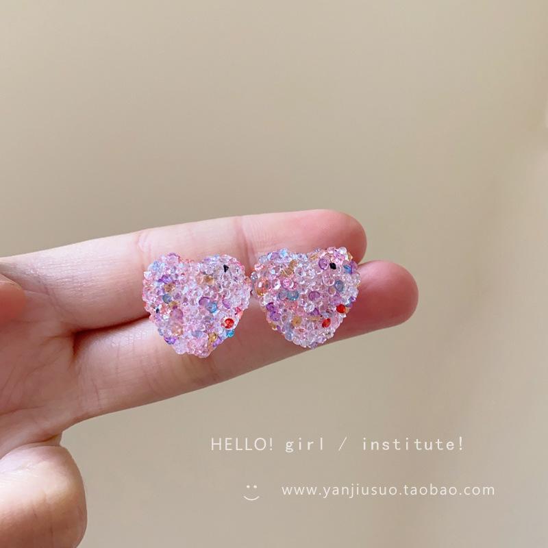Pink candy love stud earrings women's unique design earrings simple earrings