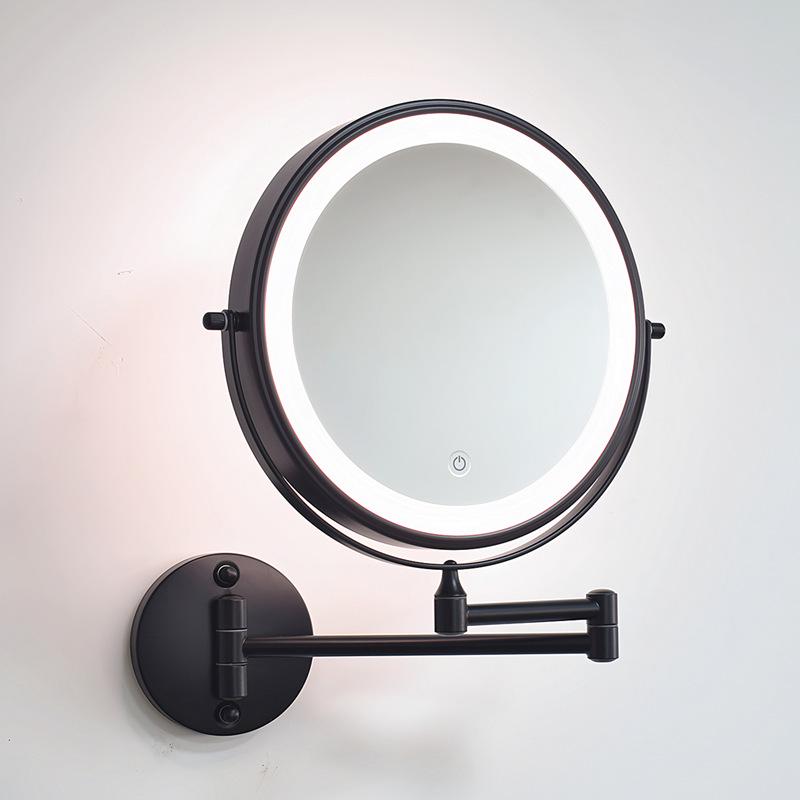 8" Wall-Mounted Folding LED Vanity Mirror - Double-Sided, Lighted, Magnifying for Bathroom Makeup