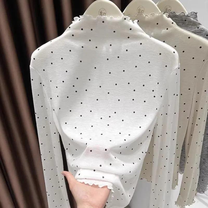 Fashion Polka-dotted Half-turtle Collar Bottoming Shirt for Women to Wear in Autumn with a Solid Color Top and Long Sleeves