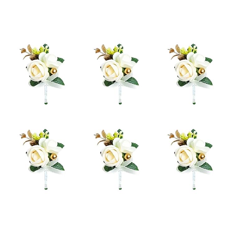 6Pcs Multipurpose Wedding Boutonniere Artificial Flower Wrist Corsage for Wedding Anniversary Party Table Centerpieces