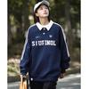 Women's Plus Size Retro Polo Collar Sweatshirt: Loose-Fit, Slimming, Long-Sleeved Top for Spring and Autumn