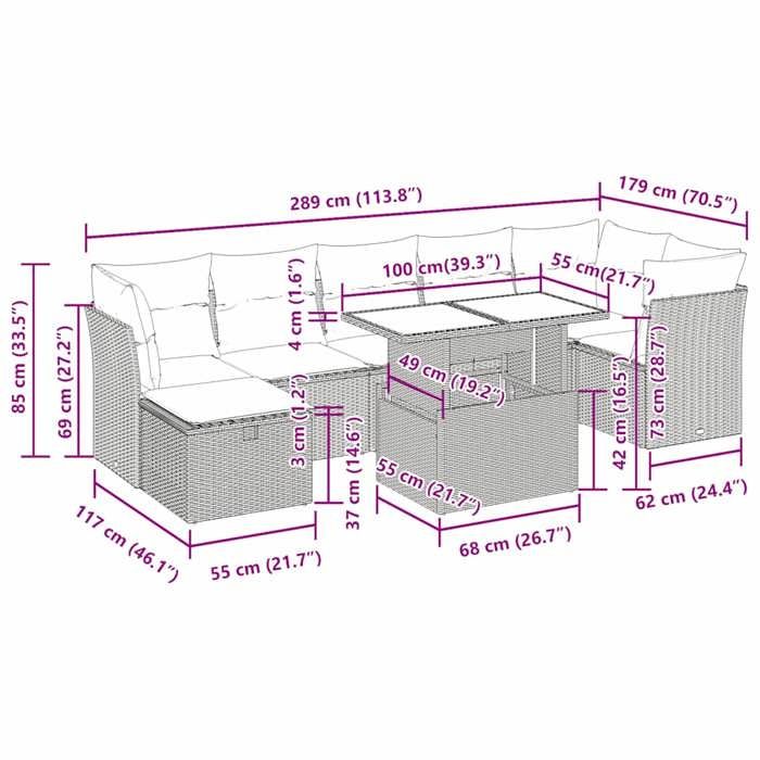 VidaXL Salon de jardin 8pcs avec coussins gris résine tressée acacia, ensemble de canapés d'extérieur, salon de jardin, 3327791