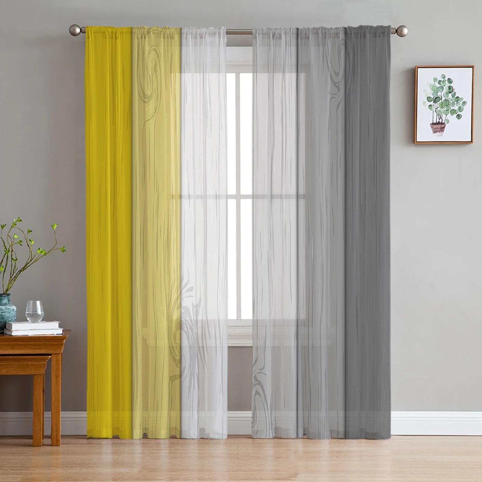 

Винтажные хаки коричневые постепенные деревянные прозрачные шторы для украшения гостиной оконные занавески для кухни тюль вуаль шторы W135 x H115cm x1&Grommet Top