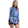 Womens Metallic Shiny Astronaut Jumpsuit Waist Belt Front Zipper Boyshorts Bodysuit Dress Up Costume