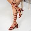 Fashion Open Toe Thin Lace-Up Sexy Butterfly Lace-Up Square Heel Sandals Temperament Summer New Square Toe Sexy High Heels