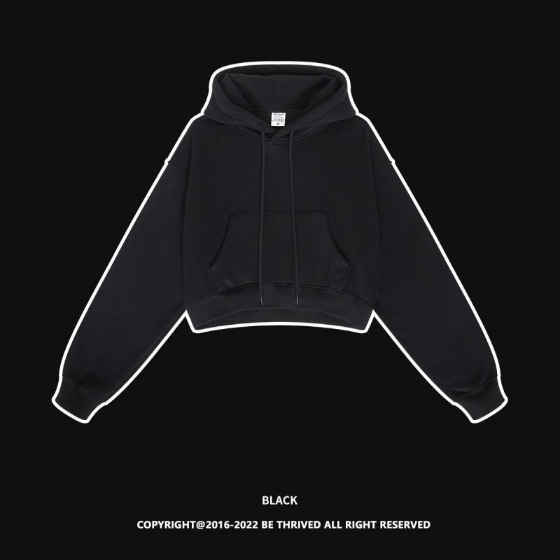 Women's Autumn and Winter Plus Cashmere Solid Color Hoodie Spice Girls Miss Umbilical American Pullover Top
