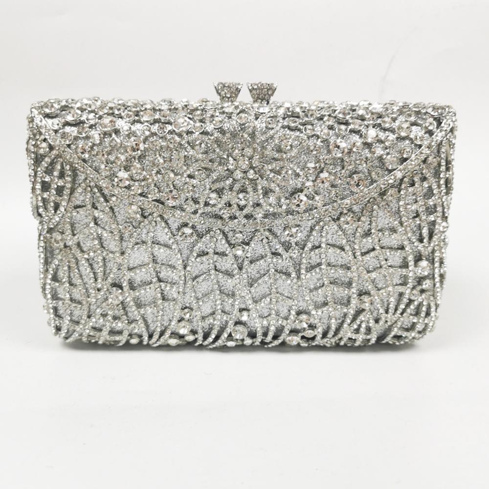 Rhinestone Evening Bag Gold/Silver/Champagne Wedding Bridal Clutch Leaves Women Dinner Prom Clutches Purses Lady Crystal Purses