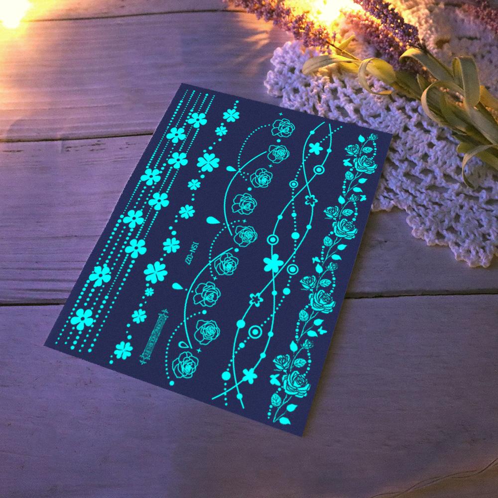 1 Sheet White Henna Tattoo Luminous Blue Face Temp Tattoo