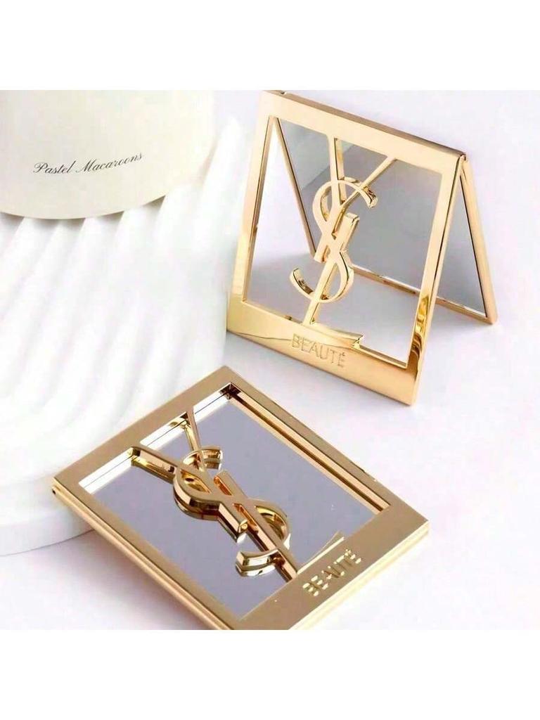 YSL auksinis kvadratinis veidrodėlis, aukštos kokybės, didelis logotipas, patogus nešiotis, puikiai tinka pasitaisyti makiažą ir kasdieniam naudojimui.