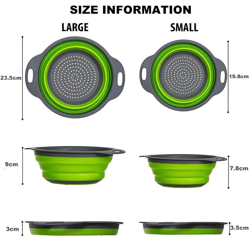 2025 Foldable Silicone Colander Fruit Vegetable Washing Basket Strainer with Handle Strainer Collapsible Drainer Kitchen Tools