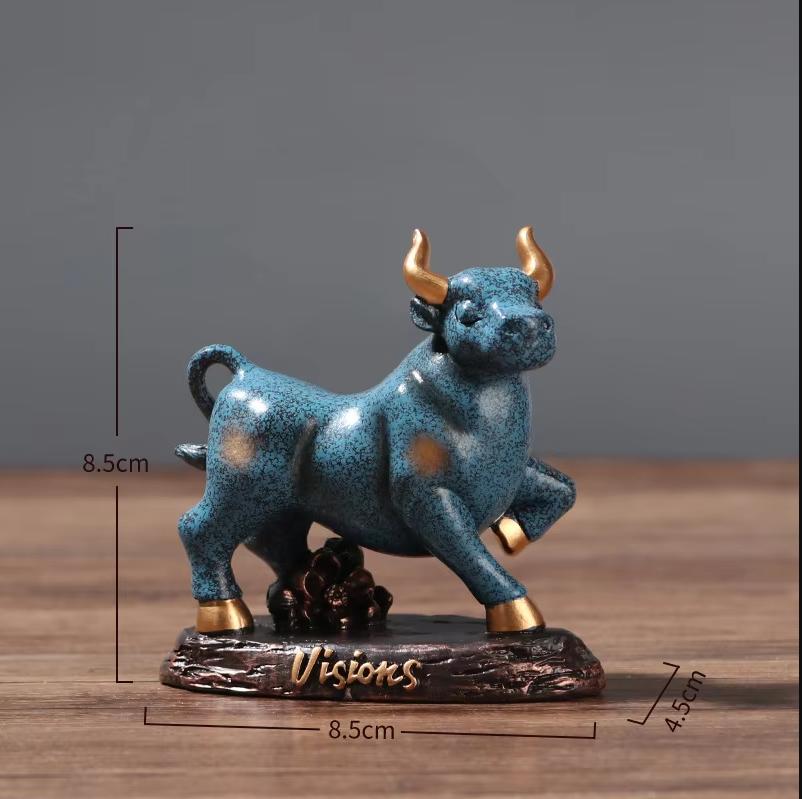 Resin Animal Bull Sculptures and Figurines Cute Home Room Office Table Decoration and Accessories Wealth Luck Feng Shui Decor