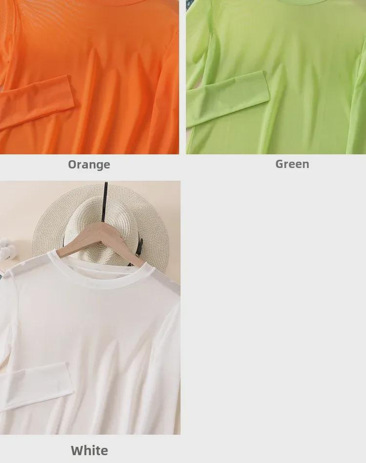 Women's Long Sleeve Mesh Sunscreen T-shirt - Solid Color Ice Silk Thin Top