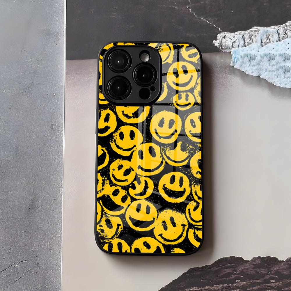 Anime Smile Phone Case For IPhone 17 Air 16 E Pro Max 15 14 13 Mini 12 Pro 11 Max Plus Black Glass Cover