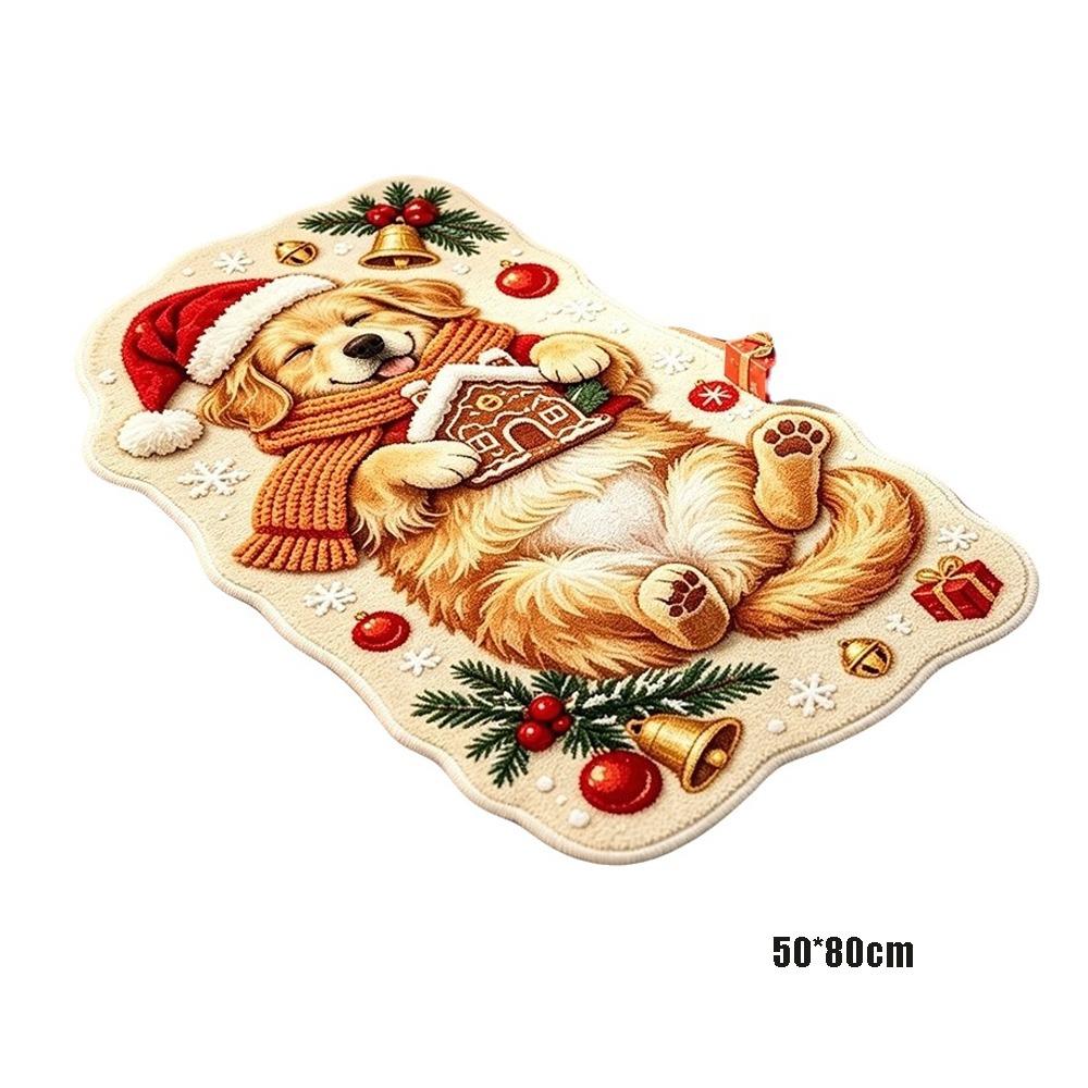 Soft Plush Cartoon Doormat Carpet Christmas Theme Pattern Cat Shaped Mat Entryway