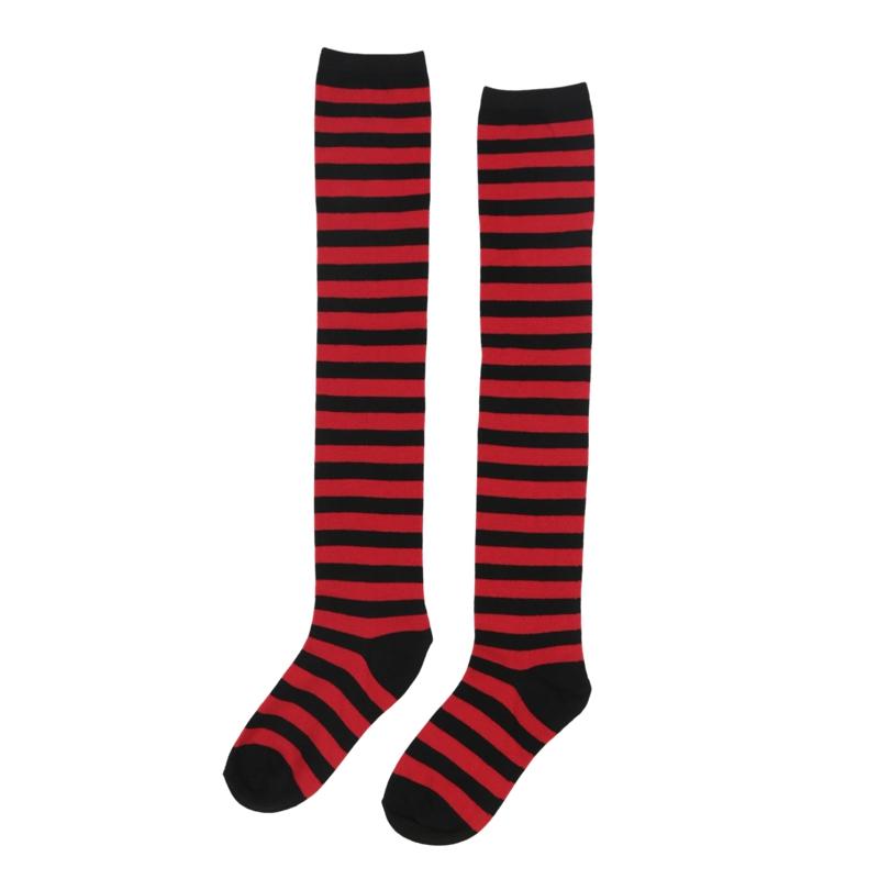 Gestreept Kerstsokken Cosplay Feest Sokken Over de Knie Lengte Jk Vrouwen Meisjes Hoge Sokken Meerkleurig Studenten Schattige Sokken One Size