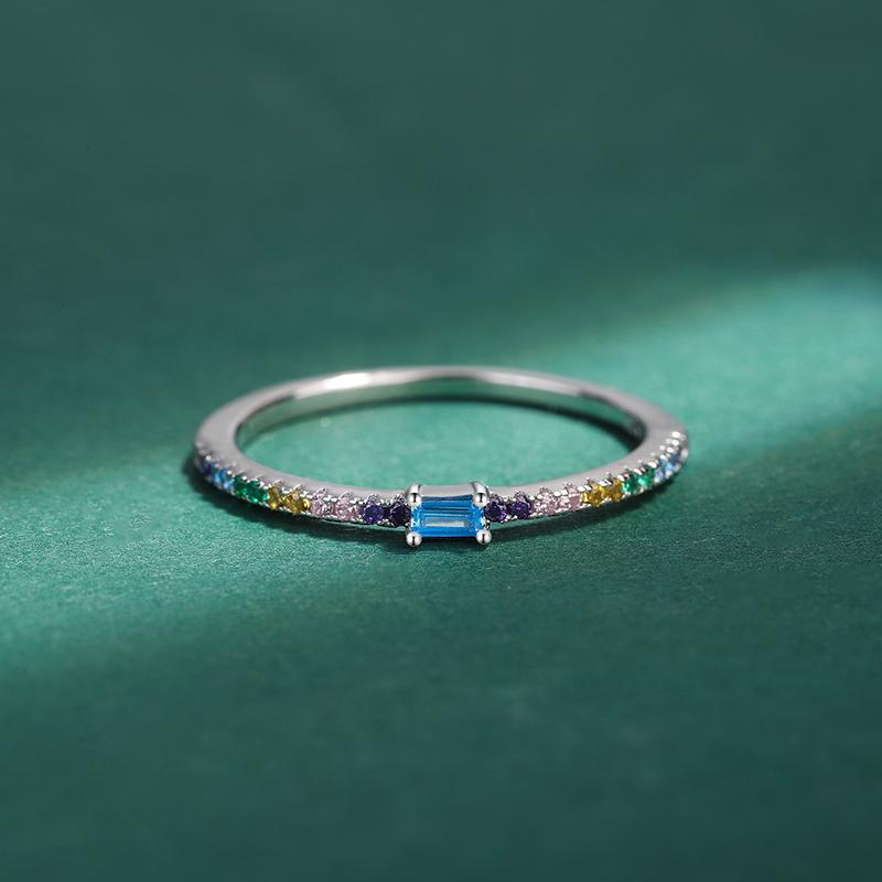 Elegant and Colorful Shiny Square Zircon Ring for Women's Fashion Sterling Silver Couple Ring Matching Sterling Silver Jewelry