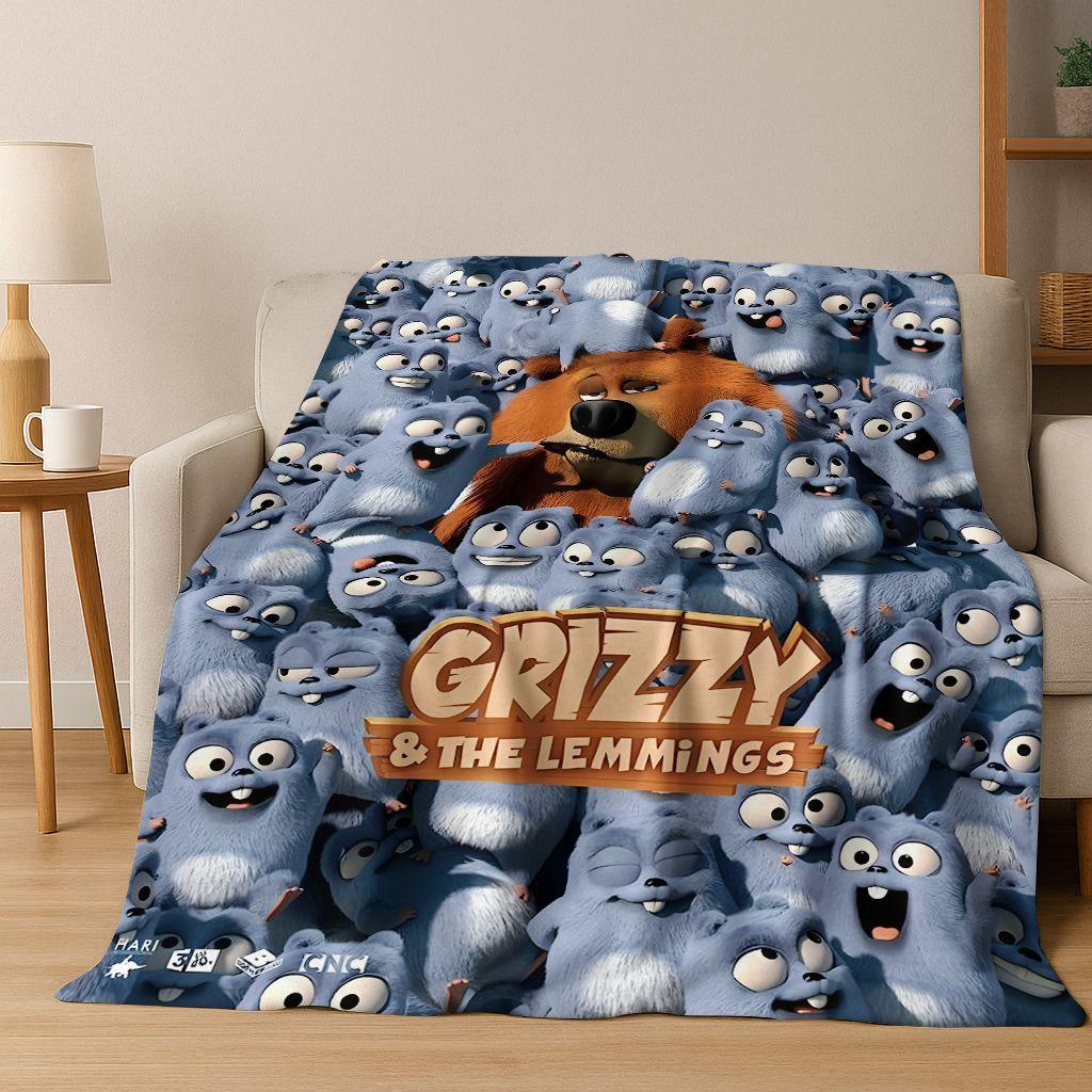 Funny Grizzy and The Lemmings Cartooon Flannel Blanket,Cozy Soft Throw Blanket for Home Bedroom Bed Sofa Picnic Cover Kid Gift