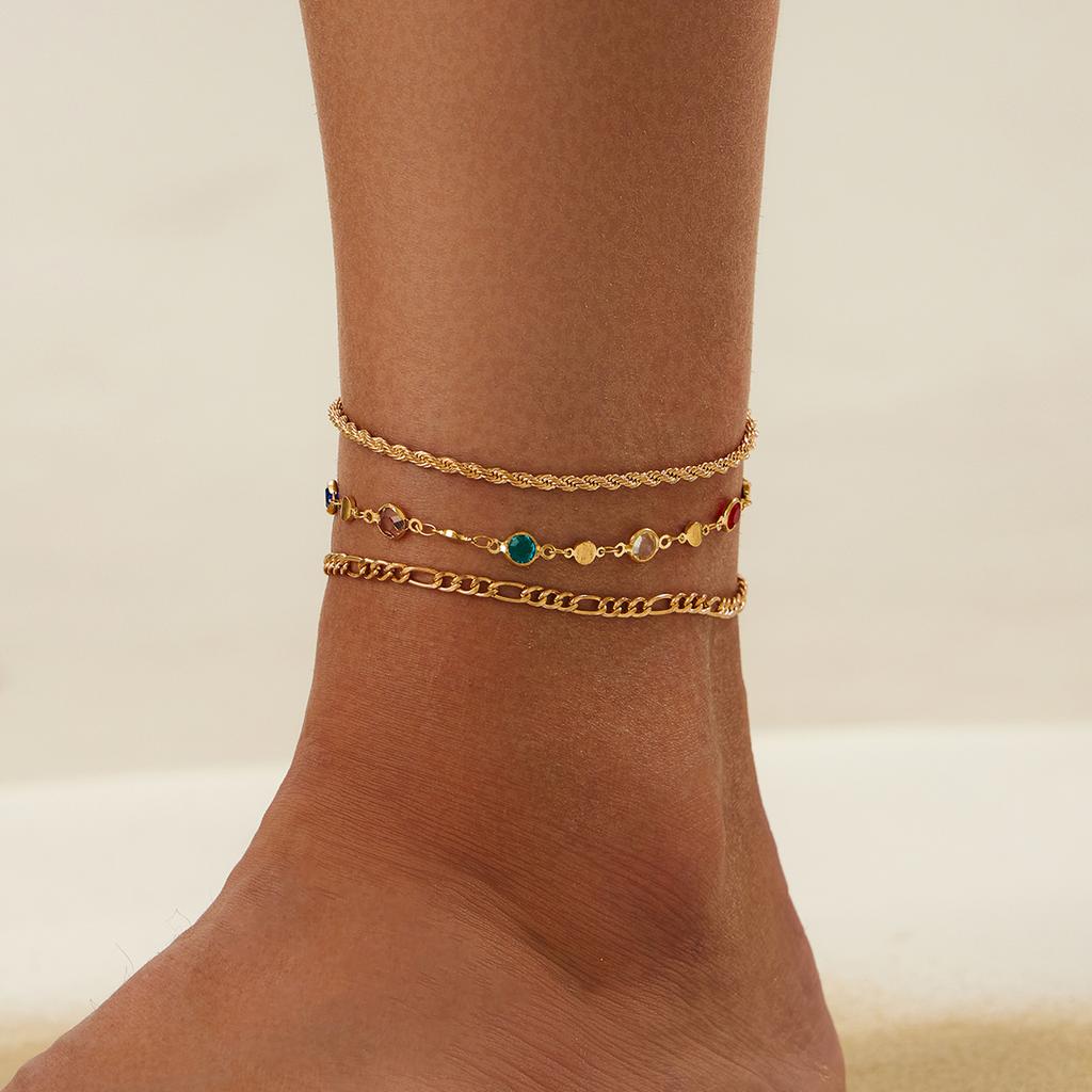 Ingemark Y2K Boho Colorful Crystal Chain Anklet for Women Summer Beach Trendy Exquisite Barefoot Ankle Bracelet Leg Jewelry Gift