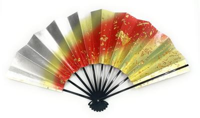 Asakusa Kimono Market: Dance Fan, Enamel with Holographic Cut Foil, Black Lacquer, 9.5 Inches [Made In Japan], Kyoto Style, Fan, Practice, Stage