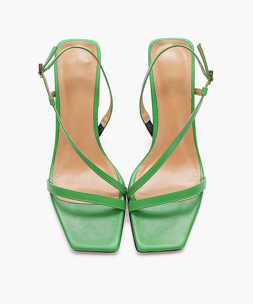 Recur Ecur Anello Artistic Wooden Heel Strap Sandals Green 1209