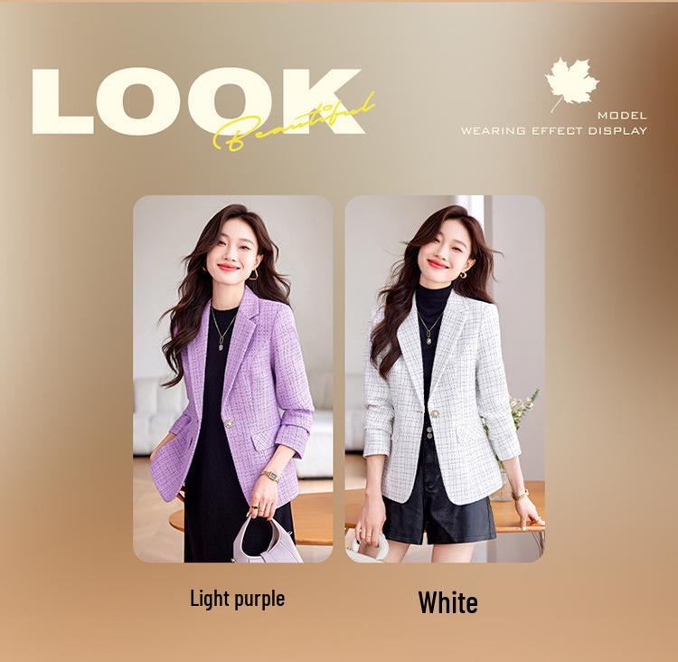 Women's Petite Purple Wool Suit Jacket - High-End Spring/Autumn 2024 Collection