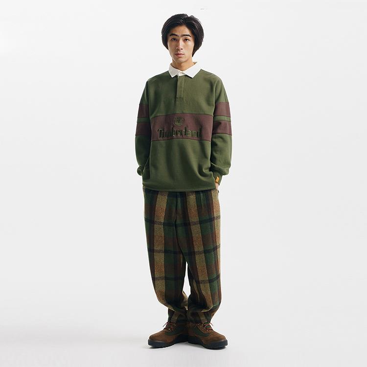 Timberland Outdoor Remix Special Edition Letter Logo Color Block Long Sleeve Polo Shirt Unisex Tops Green A5UTF-U31