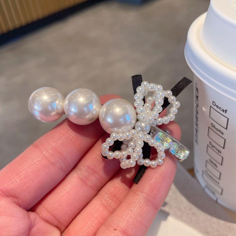 Pearl Bow Hair Clip, Duckbill Clip, Forest-Style Hair Clip for Forehead, Side Clip, Exquisite Curved Bangs Clip