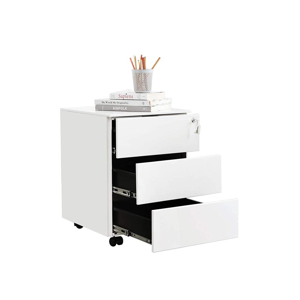 Songmics Steel Rolling Bin, Mobile Filing Cabinet, Lockable with 3 Drawers, File Storage, Office Supplies, Pre-Assembled Office, Home Office