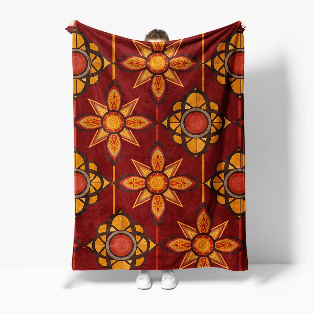 Vibrant African Kilimanjaro Pattern Throw Blanket Boho Decorative Bed Sofa Blanket Red Orange Geometric Design Throw Cover 75x90cm