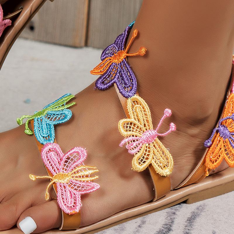 

2025 new set of toes colored European and American style women s sandals holiday lightweight butterfly foreign trade large size beach shoes 35