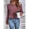 Women Long Sleeve Ribbed Lace Patch Round Neck Casual Top