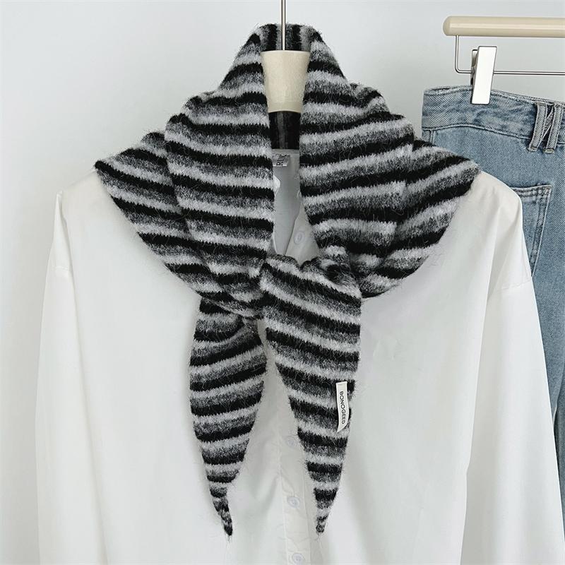 Women Wool Scarf Shawl Winter Multi-Functional Warm Soft Knitted Striped Triangle Fashion Brand Bandana Lady Scarves Headscarf
