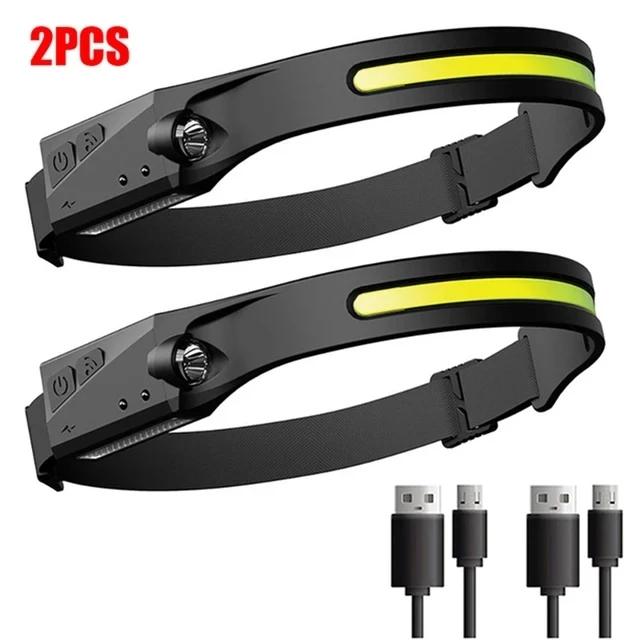 USB Rechargeable LED Headlamp COB Sensor Headlight With Built-in Battery Head Torch Outdoor Super Bright Camping Fishing Lamp